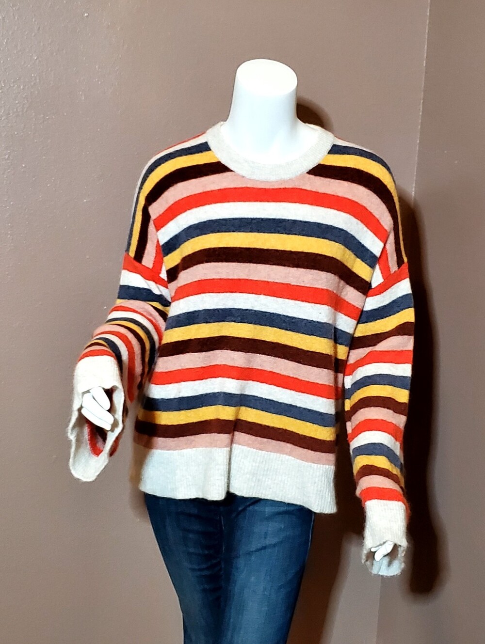MADEWELL Cardiff Striped Merino Wool Blend Sweater S